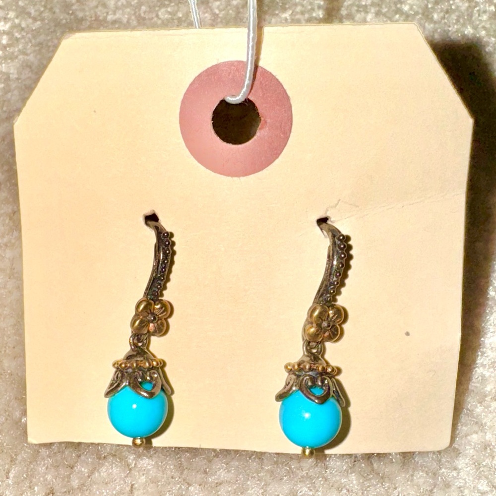 Vintage Bixby sterling silver and 18k gold turquoise earrings